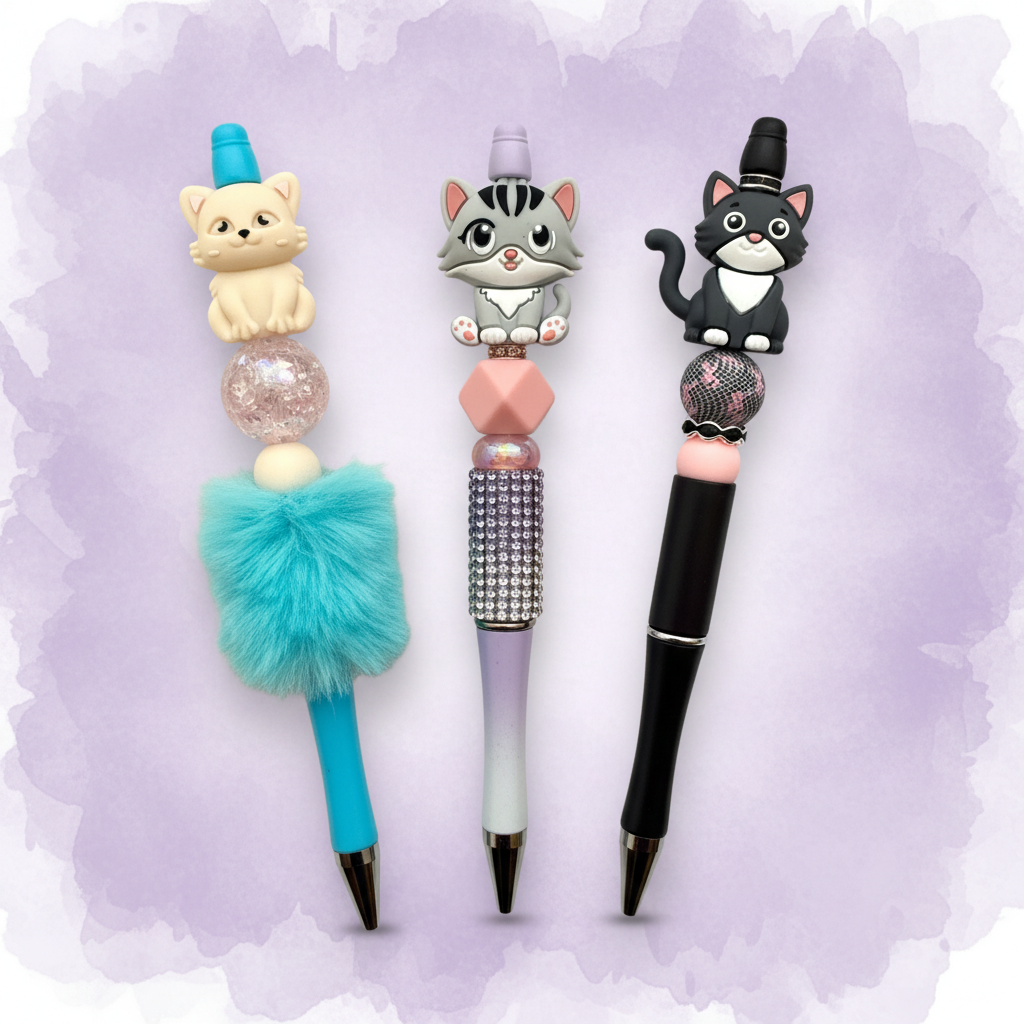 3 cat beaded pens