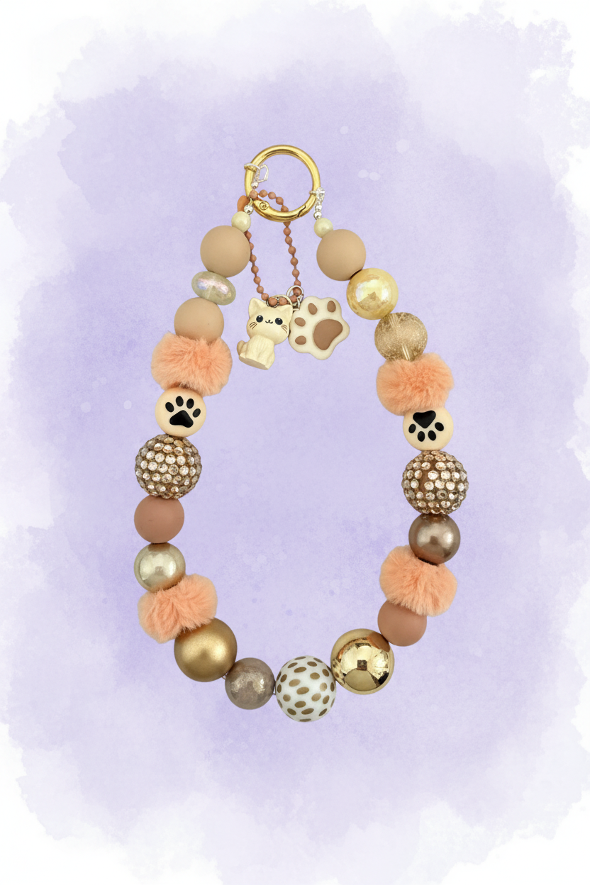 Perzik & Gouden Bag Charm